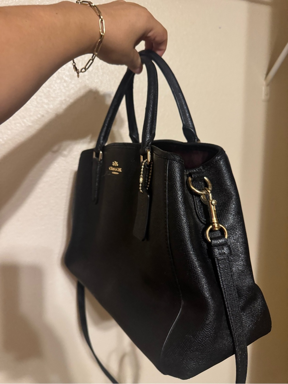 Coach Black Leather Satchel with Gold Hardware